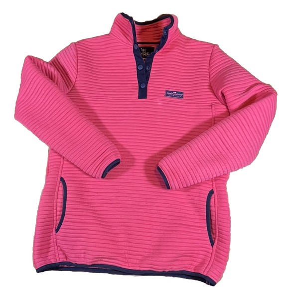 Simply Southern Pullover Womens Small‎ Pink Ribbed 1/4 Snap Long Sleeve Stretch - Picture 1 of 7